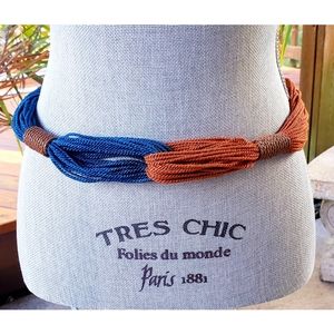 NEW Women's Entwined Teal blue & Rust Natural Tie Rope Braided Belt O/S